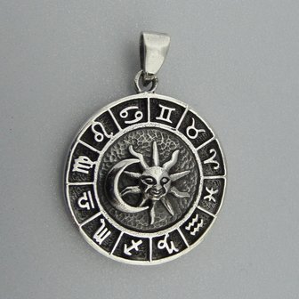 Zilveren Hanger Zodiac Sterrenbeeld met Zon en Halve Maan  