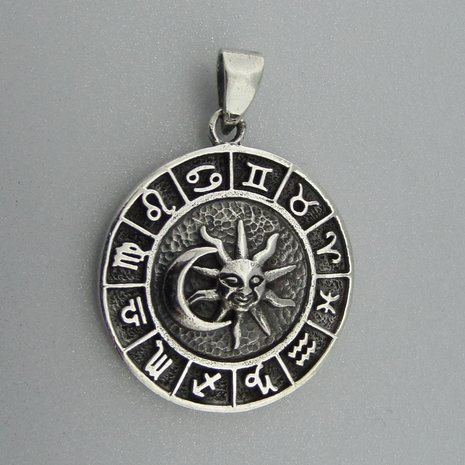 Zilveren Hanger Zodiac Sterrenbeeld met Zon en Halve Maan  